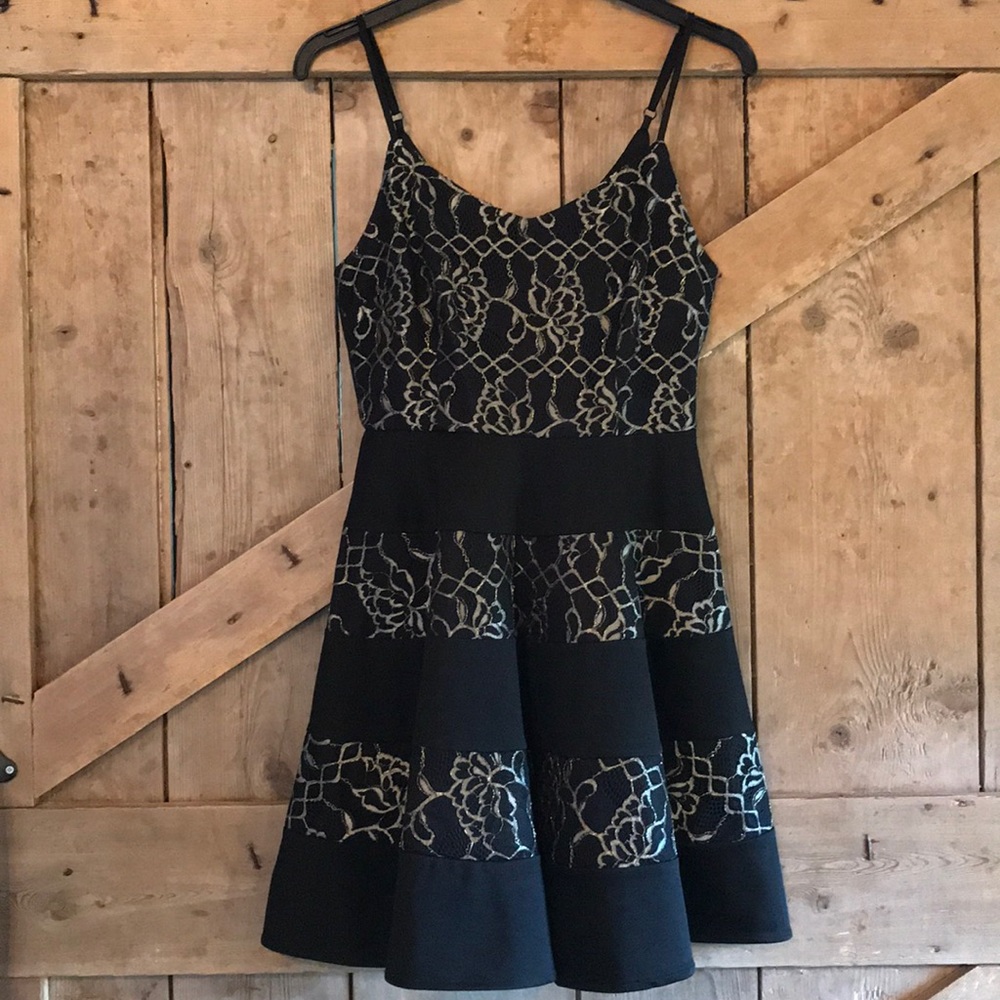 Black & Gold Satin and Lace Dress
